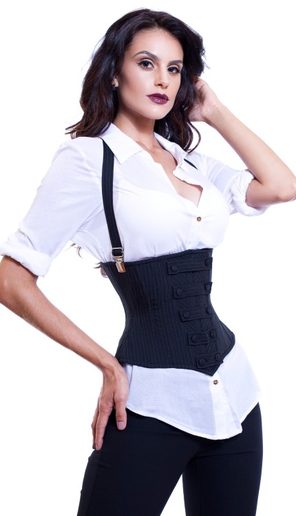Pin Stripe Underbust with frontal martingales and suspenders - Rose Sathler